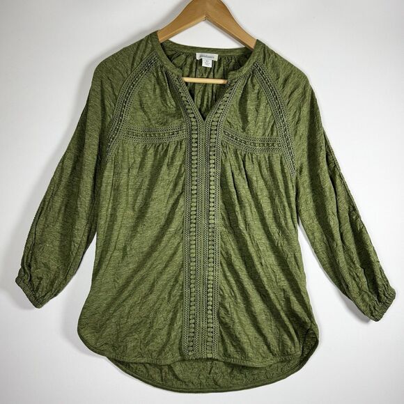 Sundance Top Womens Extra Small Heather Green Crinkle Lace Boho Coastal Cottage - Picture 1 of 11